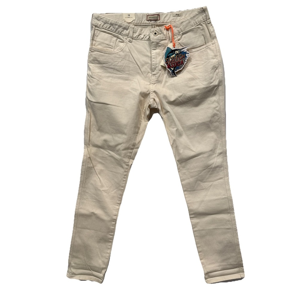 SCOTCH & SODA Kids Skinny Fit Shrunk Jeans Size 16 Cream Elastic Waist Adjusting
